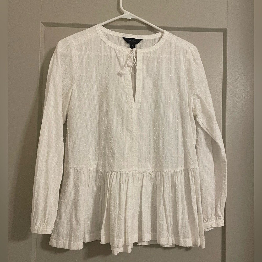 Jcrew peplum style Swiss dot white top size 2